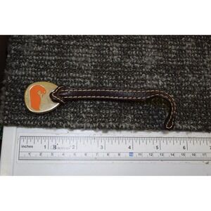 Vintage Y2K DOONEY & BOURKE Logo Brass Metal Orange Duck Bag Charm Leather Strap